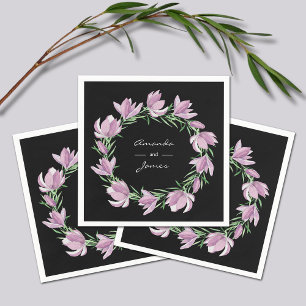 Serviette En Papier Elégant Magnolia violet Aquarelle Florale