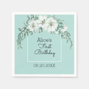 Serviette En Papier Elégant Magnolia White Pastel Vert 1er anniversair