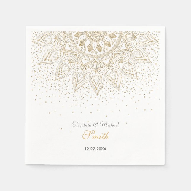 Serviette En Papier Elégant Mandala Confetti Design Or (Devant)
