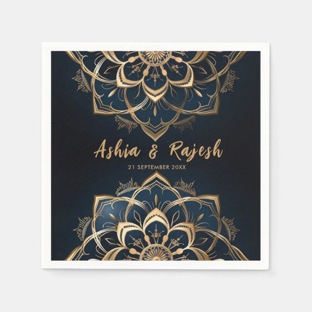 Serviette En Papier Élégant Mandala Mariage Napkins or (Devant)