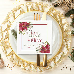 Serviette En Papier Élégant manger Boire Joyeux Noël Rouge Poinsettias