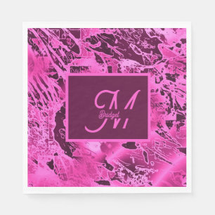 Serviette En Papier Élégant marbre rose audacieux Monogramme Typograph
