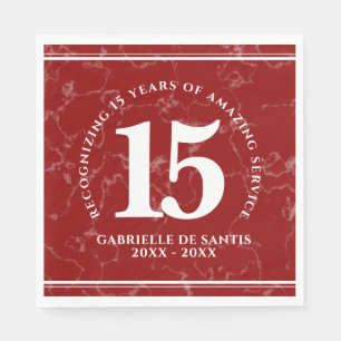 Serviette En Papier Élégant marbre rouge 15 ans de travail Anniversair