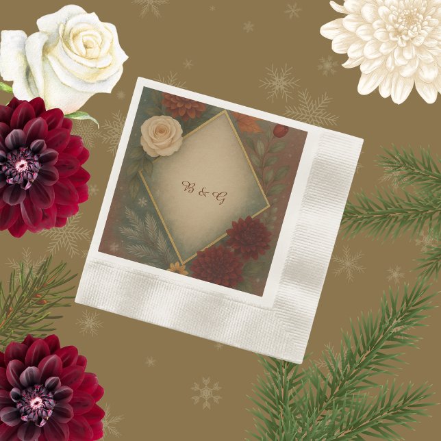 Serviette En Papier élégant mariage à fleurs d'automne (Créateur téléchargé)