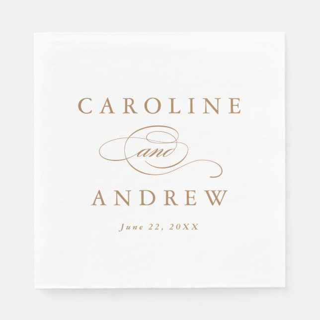 Serviette En Papier Élégant mariage à l'encre dorée (Devant)