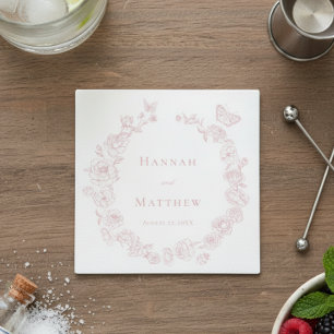 Serviette En Papier Élégant mariage à motif de chinoiserie rose avec o