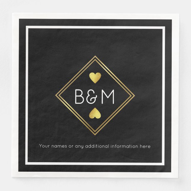 Serviette En Papier Élégant mariage amour Monogramme noir (Devant)