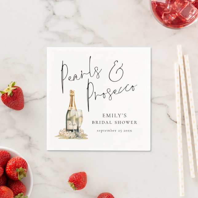 Serviette En Papier Élégant Mariage avec Perles et Prosecco (En situation)