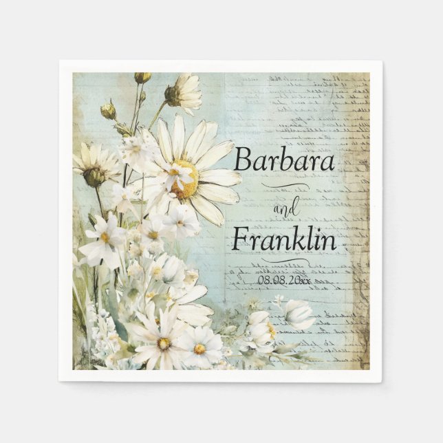 Serviette En Papier Élégant Mariage blanc de marguerite (Devant)