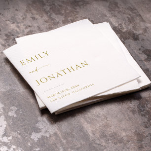 Serviette En Papier Élégant Mariage blanc et or Classy