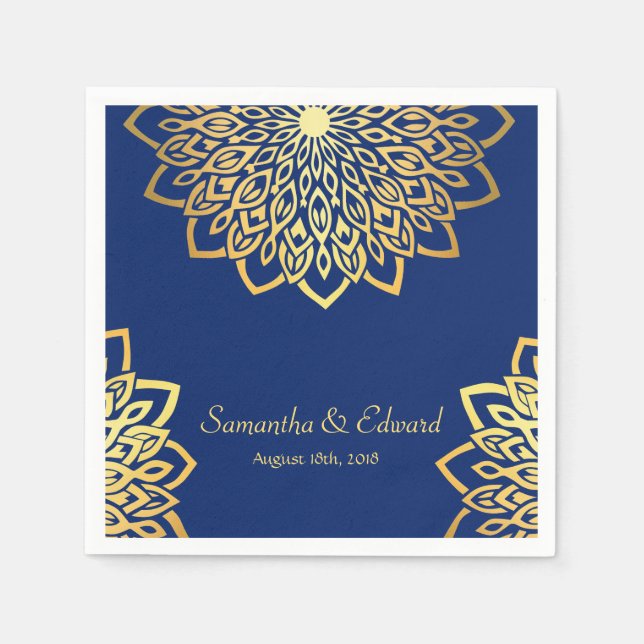 Serviette En Papier Elégant Mariage bleu de la Marine d'or (Devant)