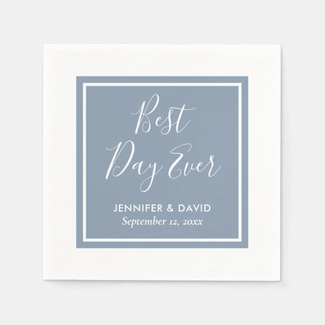 Serviette En Papier Elégant Mariage bleu Dusty (Devant)