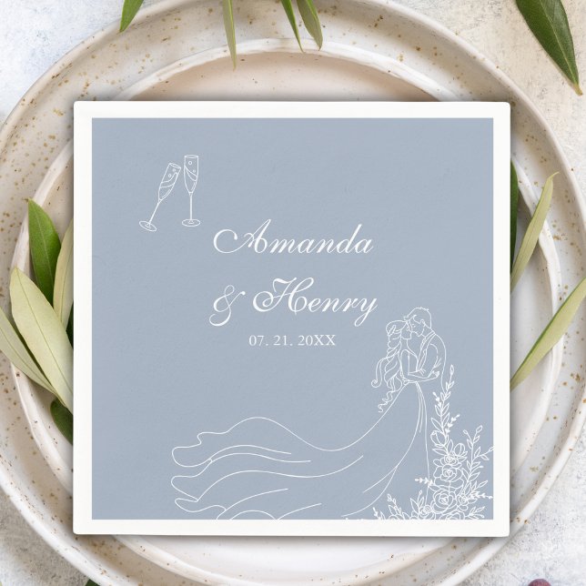 Serviette En Papier Elégant Mariage bleu Dusty tiré main (Créateur téléchargé)