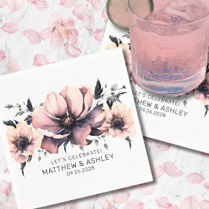 Serviette En Papier Élégant mariage bohème aquarelle floral rose