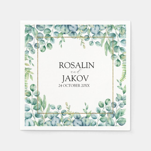 Serviette En Papier Élégant Mariage Botanique de Verdure (Devant)