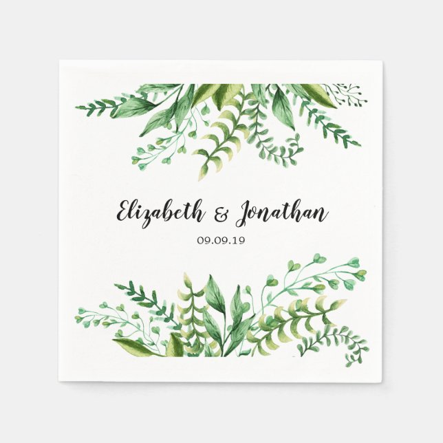 Serviette En Papier Élégant Mariage botanique vert (Devant)