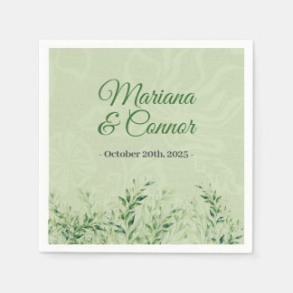 Serviette En Papier Élégant Mariage botanique vert