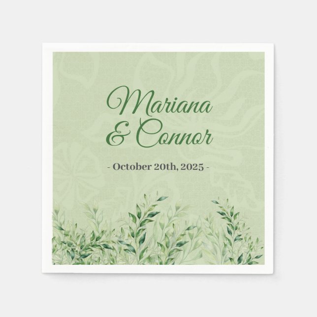 Serviette En Papier Élégant Mariage botanique vert (Devant)