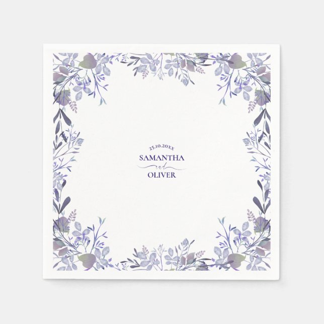 Serviette En Papier Élégant Mariage botanique violet (Devant)