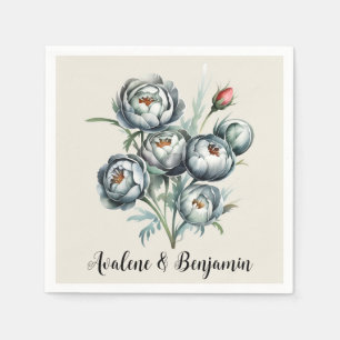 Serviette En Papier Elégant mariage Bouquet vert et gris