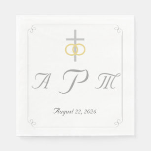 Serviette En Papier Élégant Mariage catholique monogramme