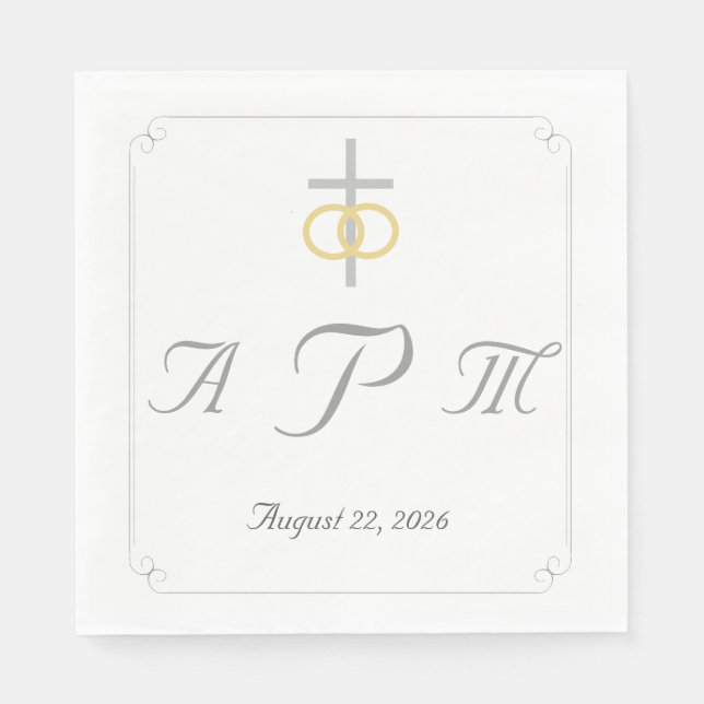 Serviette En Papier Élégant Mariage catholique monogramme (Devant)
