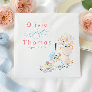 Serviette En Papier Élégant Mariage Chic Fantaisiste Dessiné à la Main