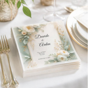 Serviette En Papier Élégant mariage chrétien vert sauge et or