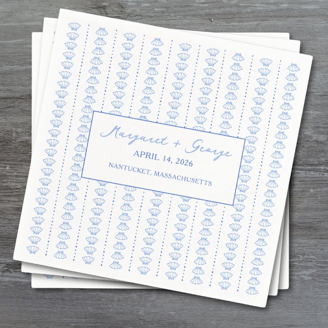 Serviette En Papier Elégant Mariage côtier marin bleu (Créateur téléchargé)
