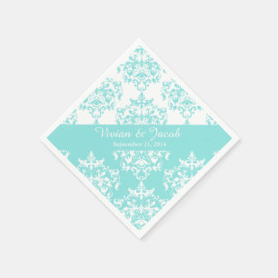 Serviette En Papier Élégant Mariage damassé Napkin bleu turquoise pâle