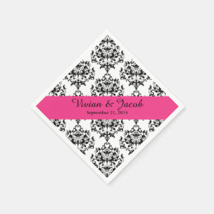 Serviette En Papier Élégant Mariage damassé noir et blanc Napkin