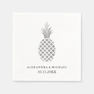 Serviette En Papier Élégant Mariage d'ananas en argent