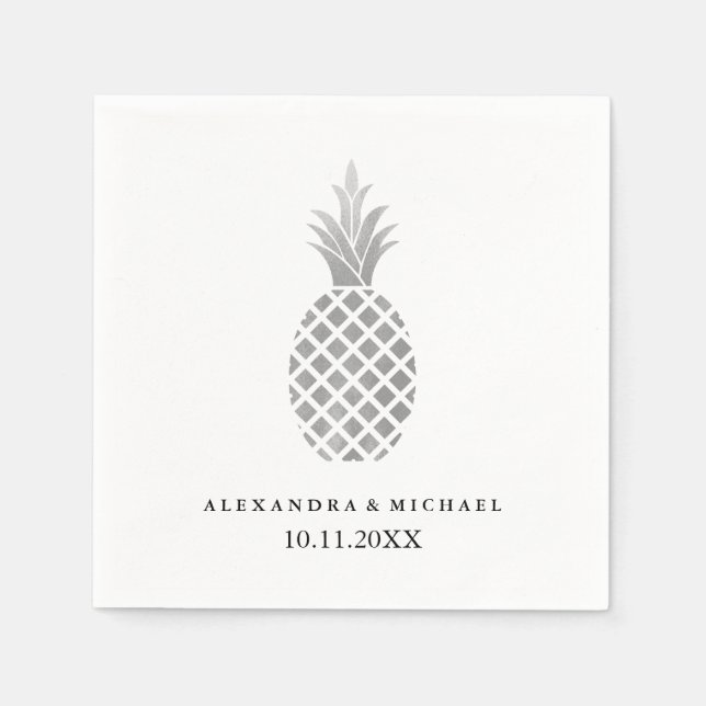 Serviette En Papier Élégant Mariage d'ananas en argent (Devant)