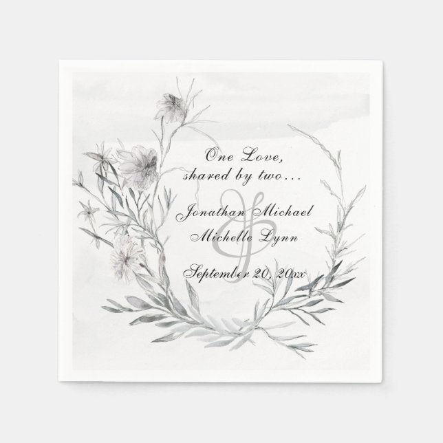 Serviette En Papier Elégant Mariage d'aquarelle florale gris-Dusty (Devant)