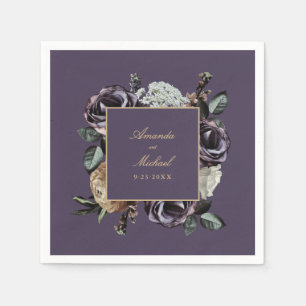 Serviette En Papier Élégant Mariage de automne floral foncé violet