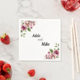 Serviette En Papier Elégant Mariage de bouquet rose aquarelle