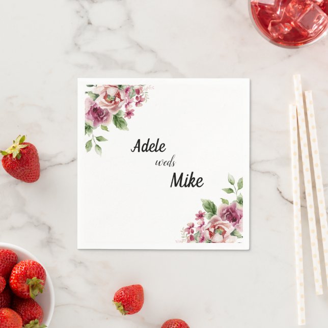 Serviette En Papier Elégant Mariage de bouquet rose aquarelle (En situation)