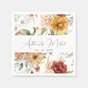 Serviette En Papier Élégant Mariage de calligraphie florale