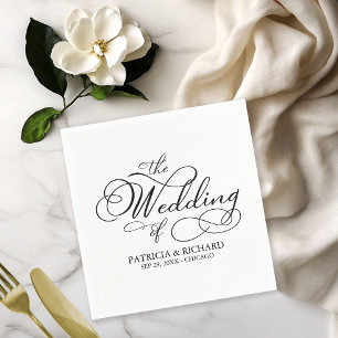Serviette En Papier Élégant Mariage de calligraphie noir et blanc