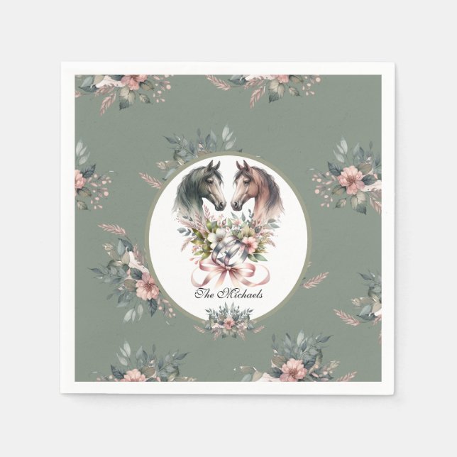Serviette En Papier Élégant Mariage de cheval de printemps (Devant)