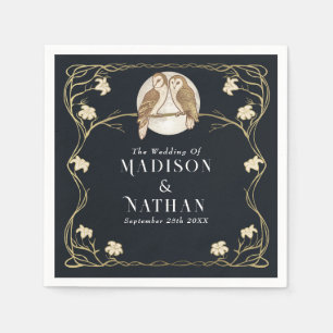 Serviette En Papier Élégant Mariage de Chouettes Art Nouveau