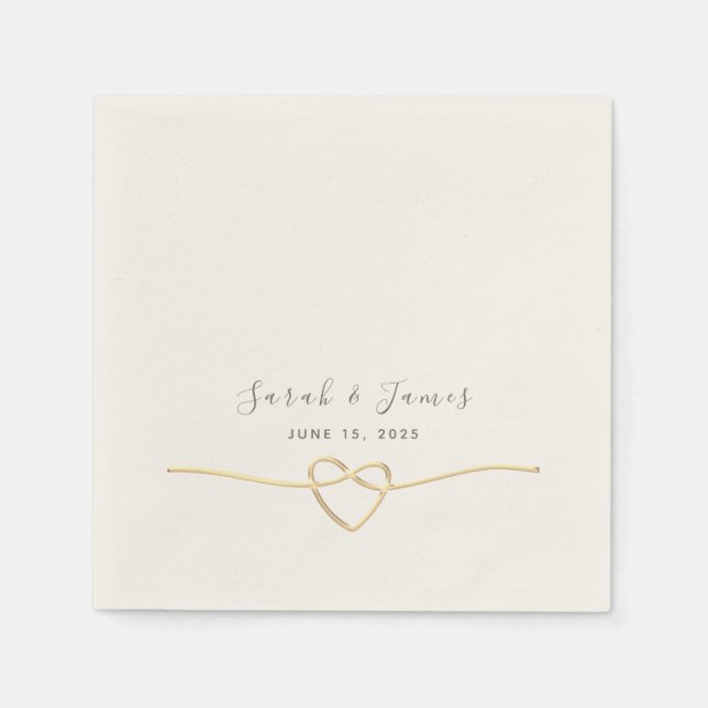 Serviette En Papier Élégant Mariage de coeur de corde or (Devant)