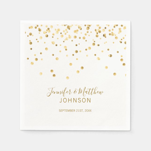 Serviette En Papier Élégant Mariage de Confetti Blanc Personnalisé (Devant)