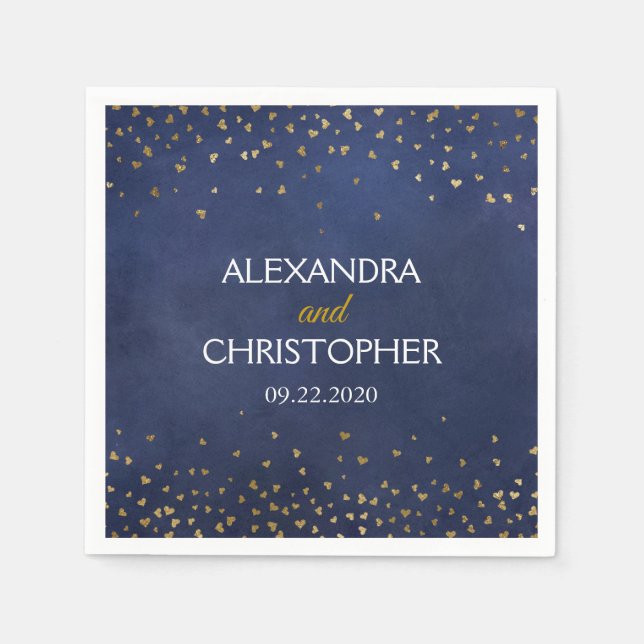 Serviette En Papier Élégant Mariage de Confetti Blue et Gold Foil (Devant)
