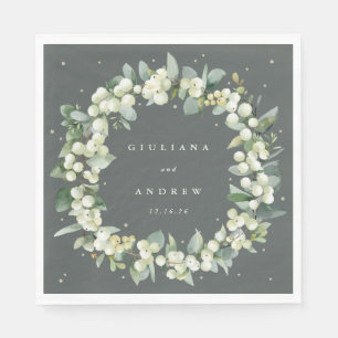 Serviette En Papier Elégant Mariage de courge vert Snowberry+Eucalyptu