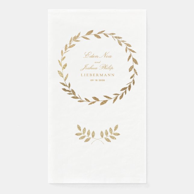 Serviette En Papier Élégant Mariage de couronnes d'olivier d'or (Devant)