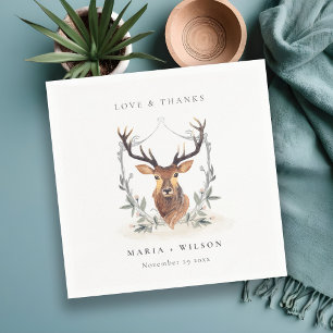 Serviette En Papier Élégant Mariage de crête florale de cerf mou