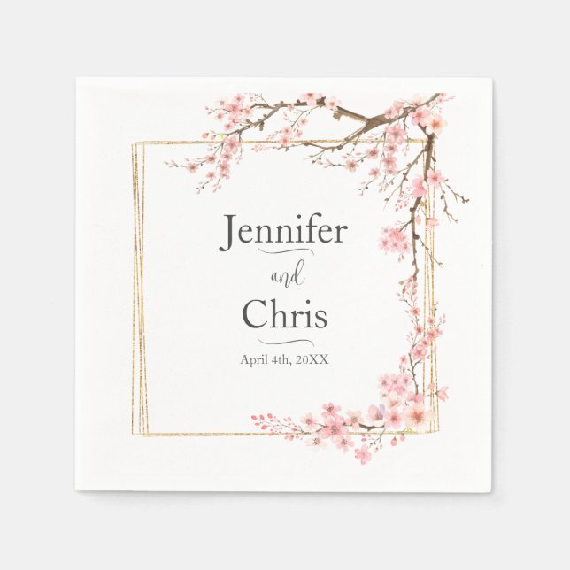 Serviette En Papier Élégant Mariage de fleurs de cerisier (Devant)