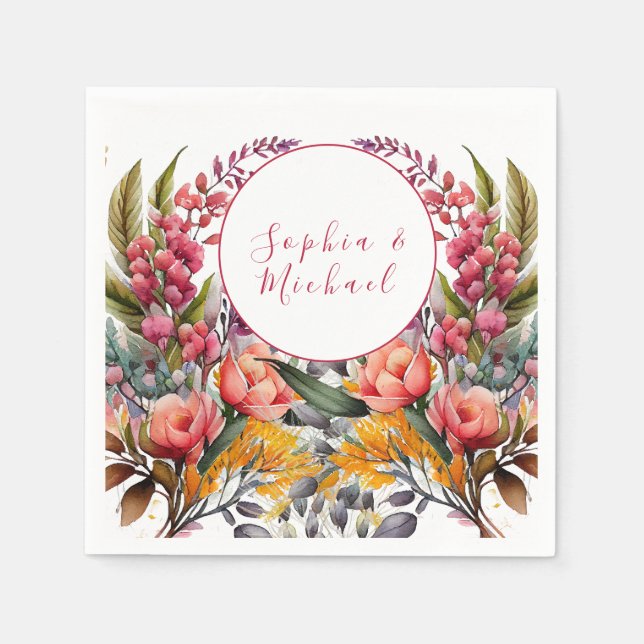 Serviette En Papier Élégant Mariage de fleurs sauvages (Devant)