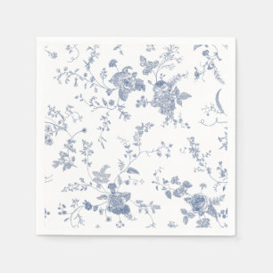 Serviette En Papier Élégant Mariage de Floral Bleu Victorien Français